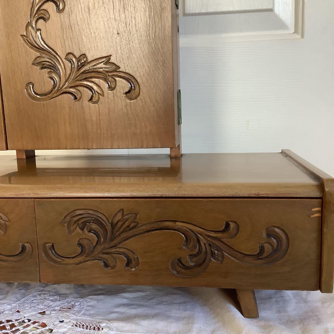 昭和レトロ　 引き出し付き三面鏡　卓上小型鏡台　姫鏡台