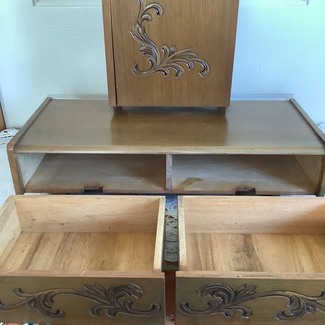 昭和レトロ　 引き出し付き三面鏡　卓上小型鏡台　姫鏡台