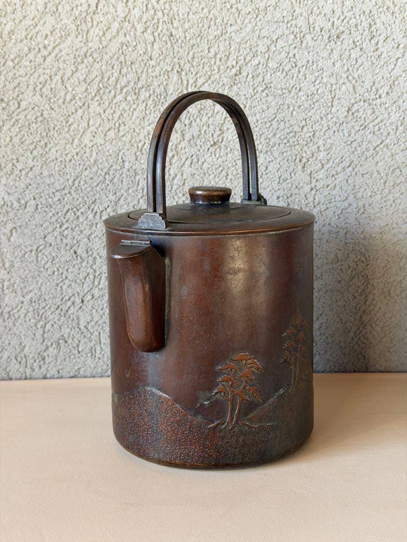 松の絵　金正堂　古銅　水注　やかん　茶道具　時代物　重さ約477g
