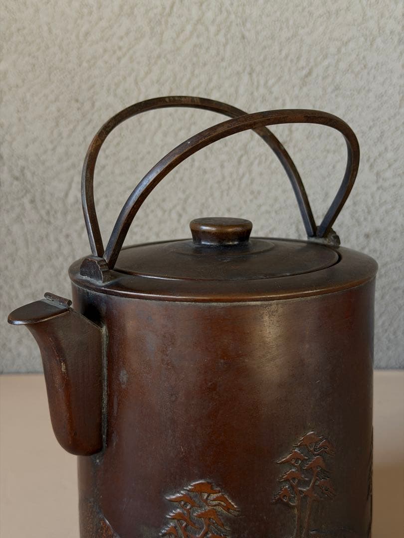 松の絵　金正堂　古銅　水注　やかん　茶道具　時代物　重さ約477g