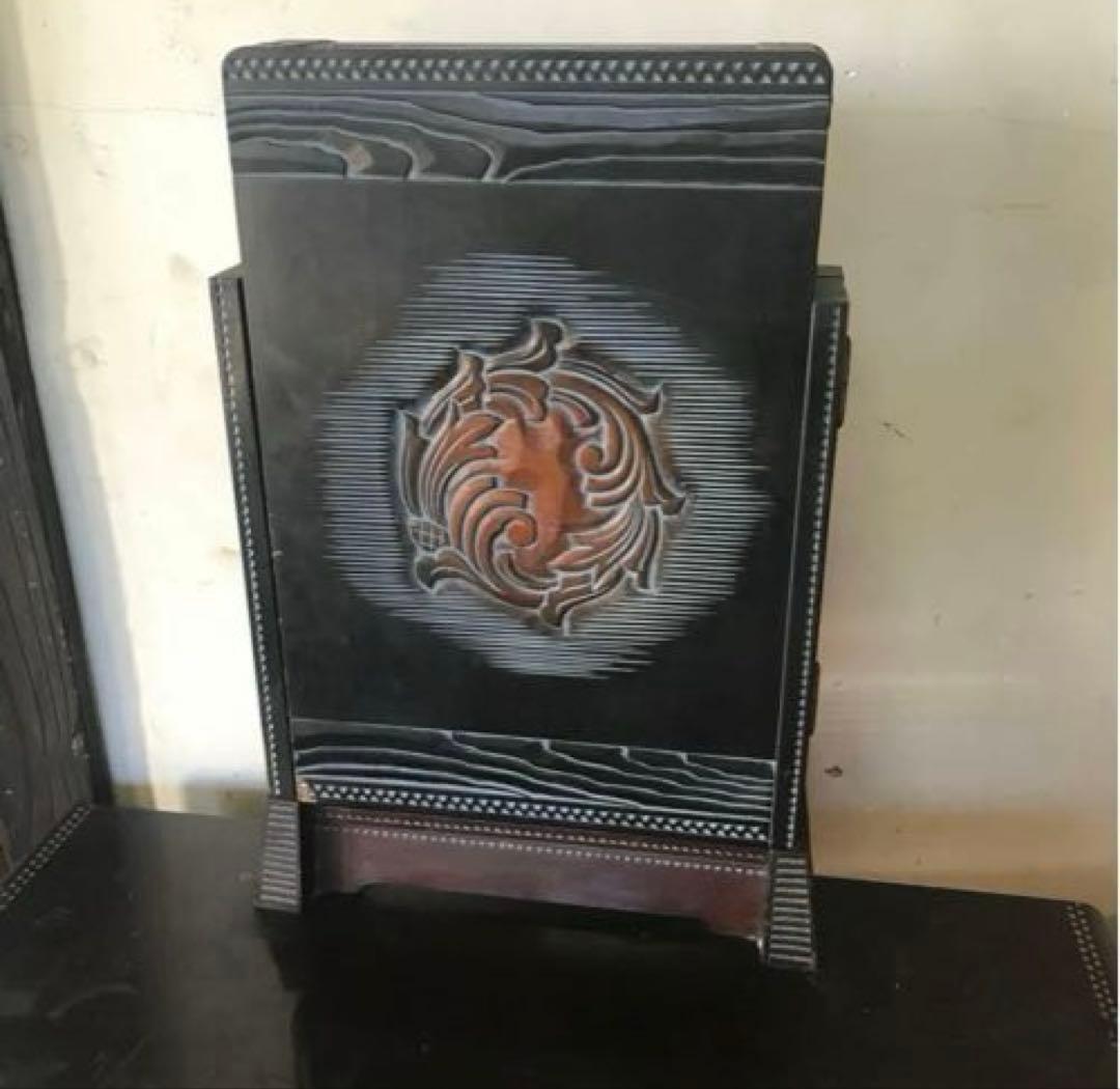 ビンテージ　木製　三面鏡　鏡台　木彫りの装飾が丁寧で雰囲気あります