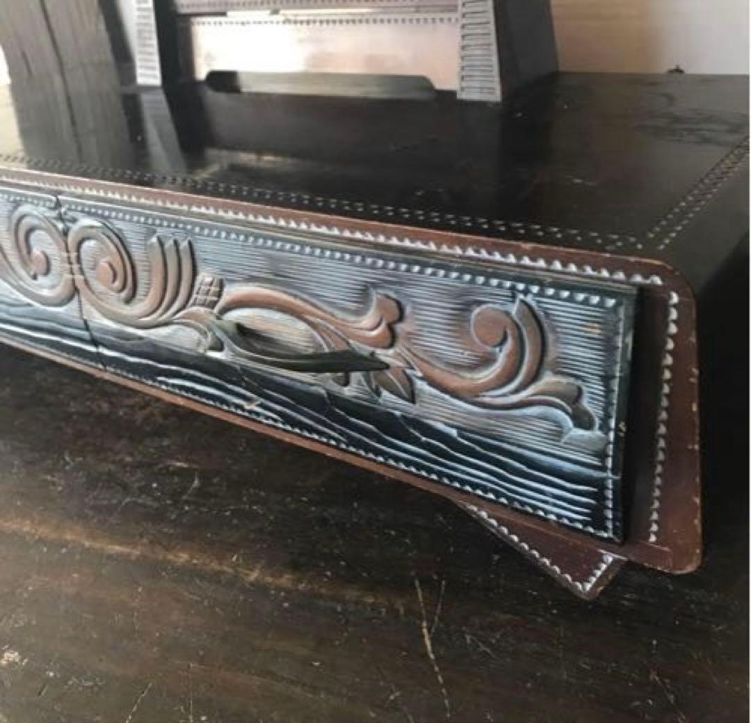 ビンテージ　木製　三面鏡　鏡台　木彫りの装飾が丁寧で雰囲気あります