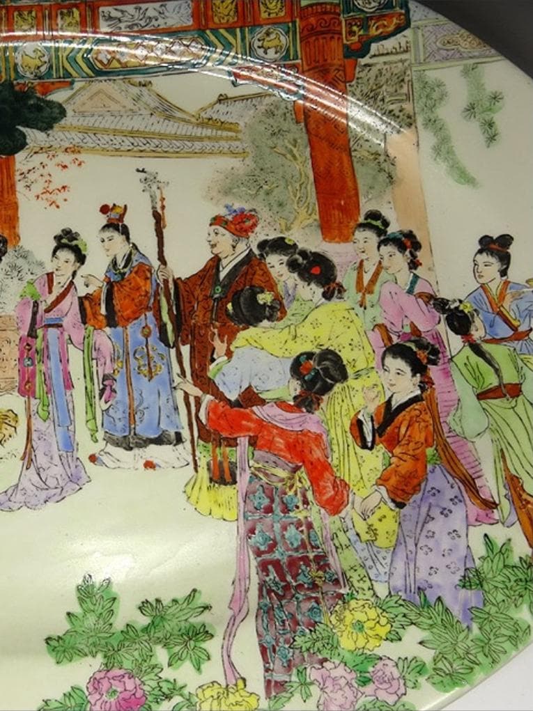 中国古玩 乾隆年製 粉彩 大皿 時代物 皿立て付属 z111911