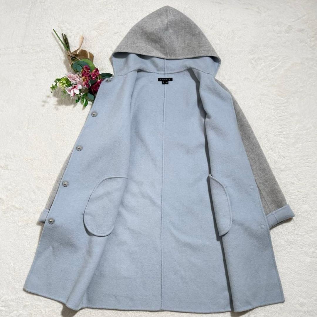 セオリー　フーデッドコート カシミヤ混 コート　ダブルフェイス　秋冬　グレー