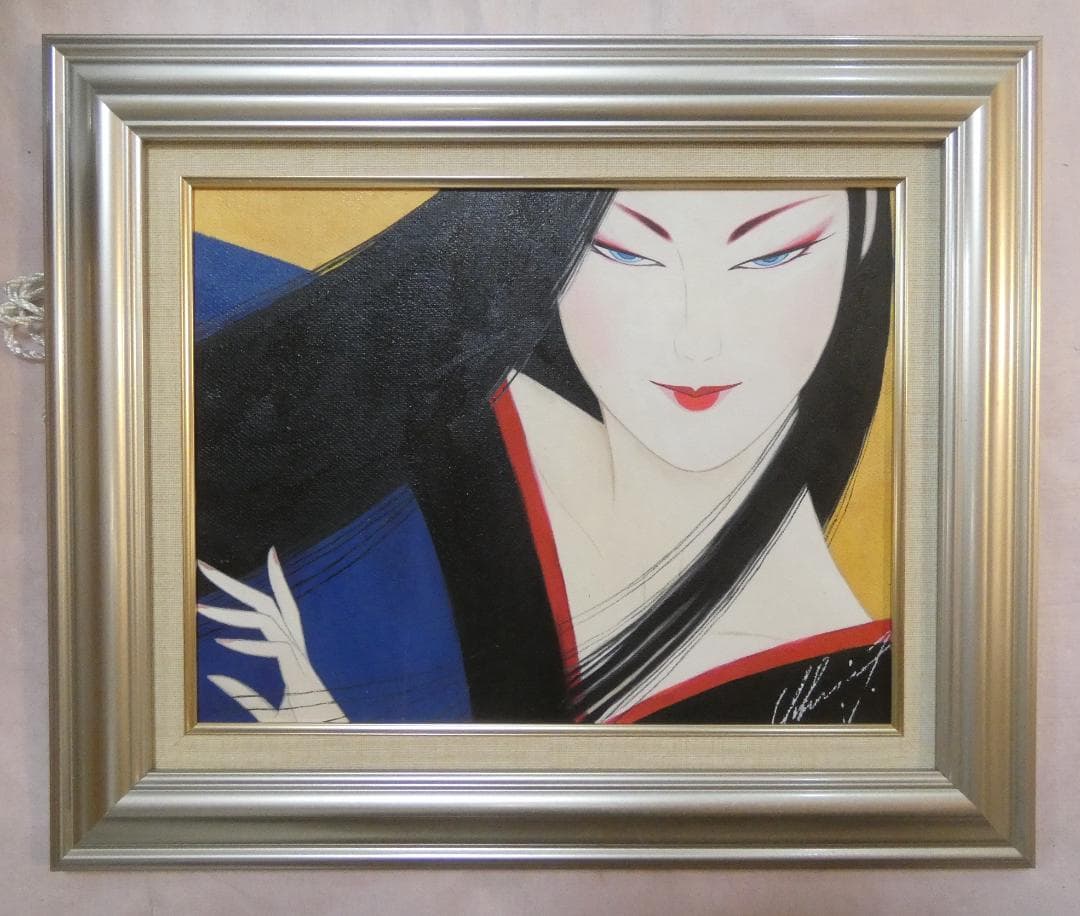 美人像　油絵　鶴田一郎　人物画　F6　額付き　手描き　肉筆