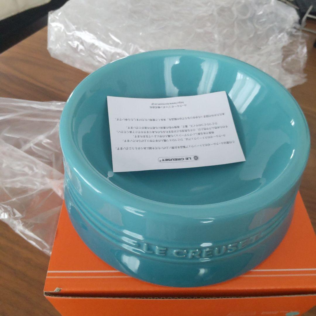 LE CREUSET 青 陶器 ペットボウル　カリビアンブルー　M　限定品　新品