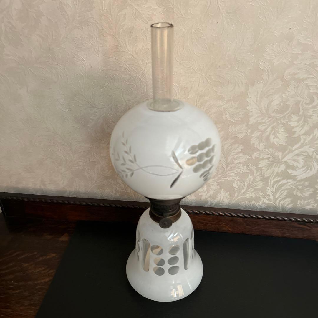 アンティーク　乳白　切子オイルランプ 昭和レトロ