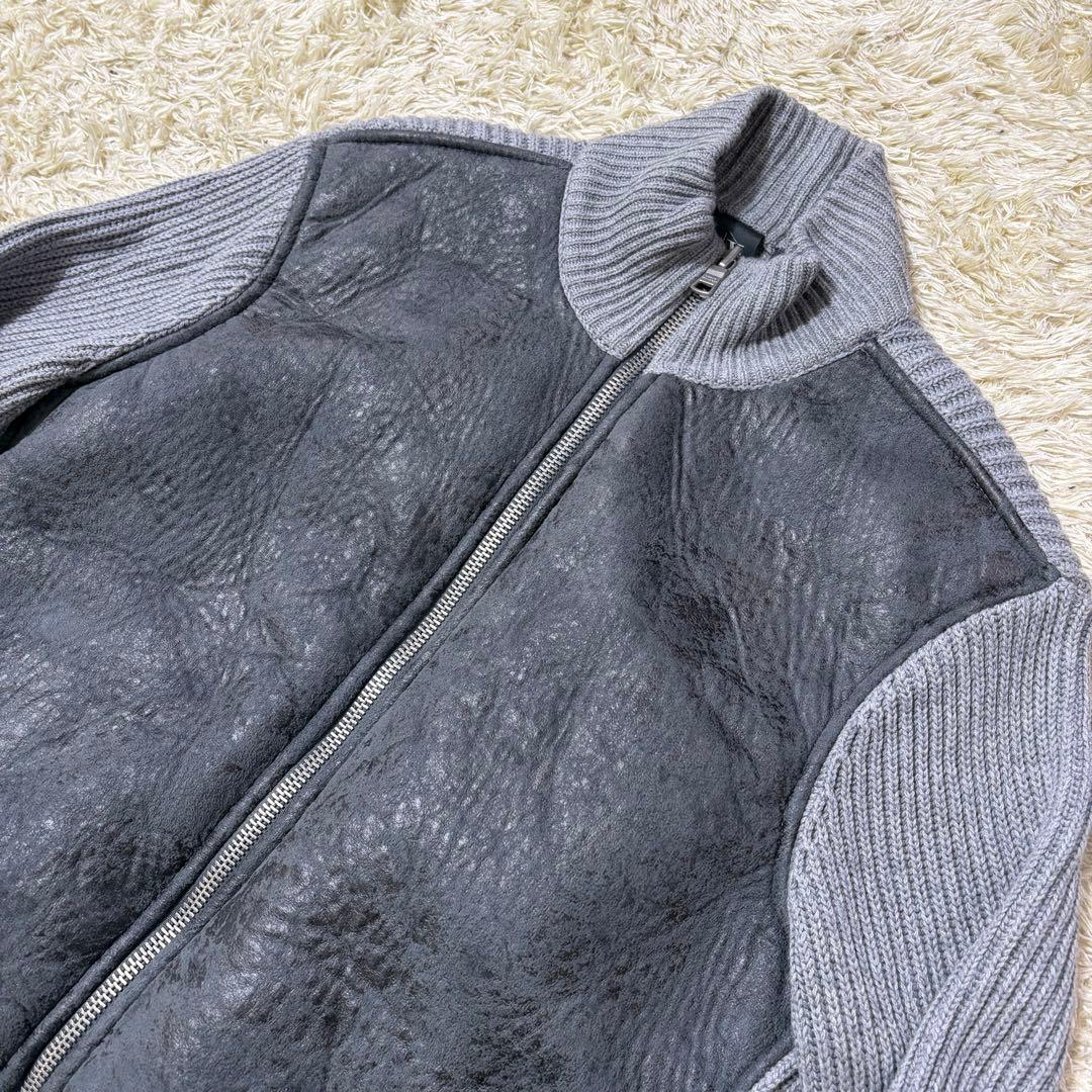 美品 Lサイズ アルマーニエクスチェンジ フェイクムートン ニットジャケット