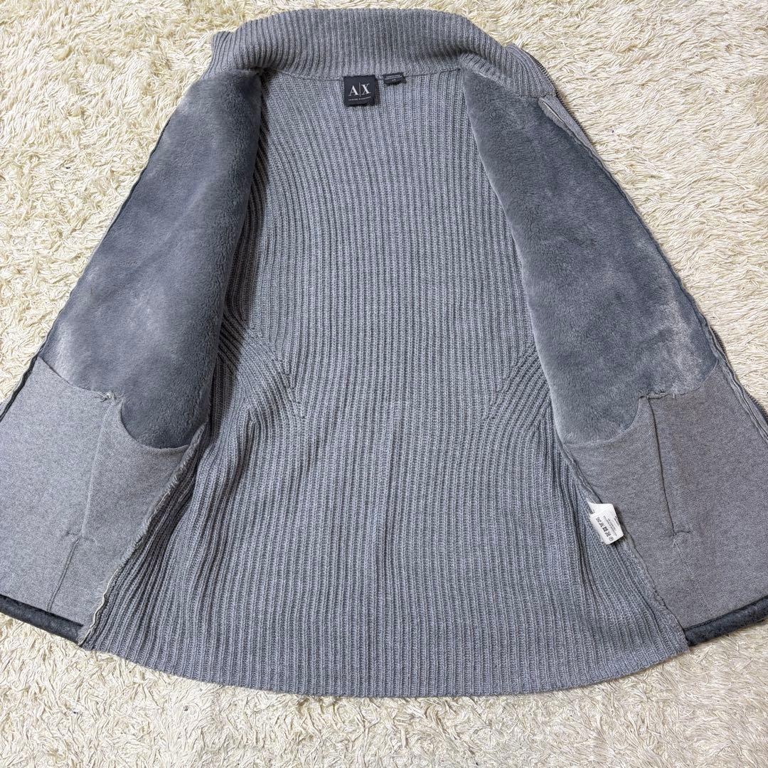 美品 Lサイズ アルマーニエクスチェンジ フェイクムートン ニットジャケット