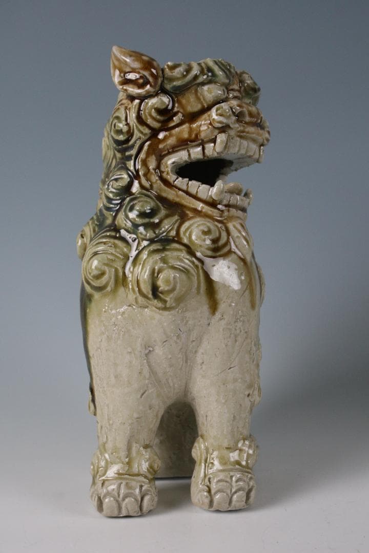 人間国宝一門　金城敏徳 作　緑釉立シーサー（大）1対