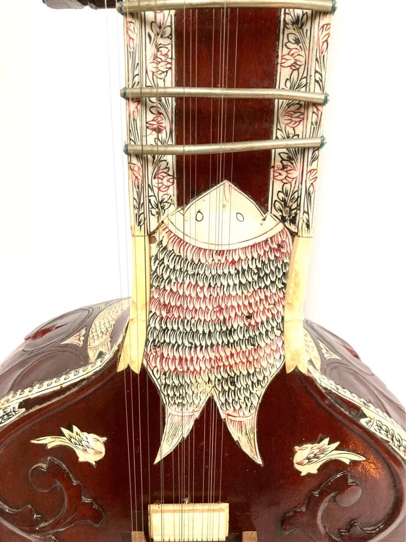 インド民族楽器◆シタール 全長124cm ピック／ハードケース付き 希少