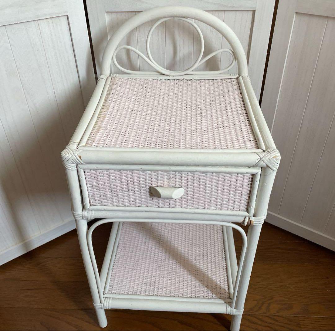 ヴィンテージ ウィッカー　ラタン　籐　サイドテーブル　棚