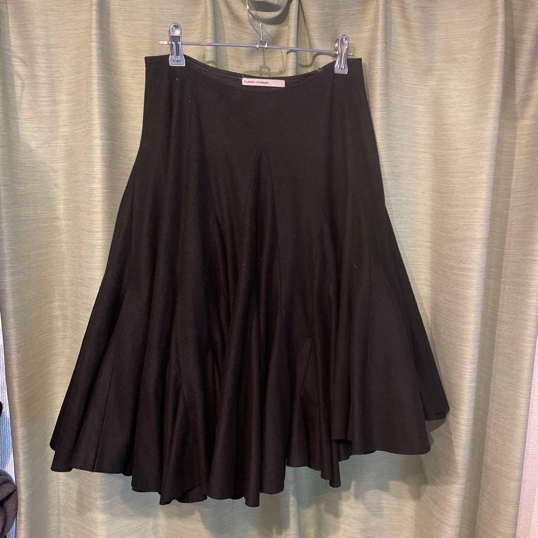 hussein chalayan 黒 フレアスカート カシミア混 イタリア製
