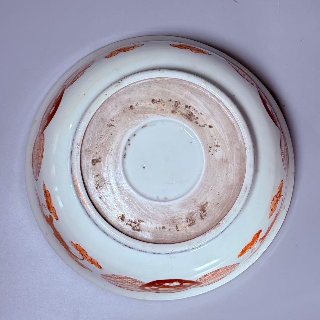 幕末～明治期　豪商所蔵品　赤絵丸紋大丼　二点揃い　コウモリ文　名品　古美術