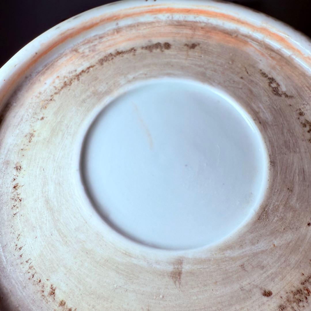 幕末～明治期　豪商所蔵品　赤絵丸紋大丼　二点揃い　コウモリ文　名品　古美術