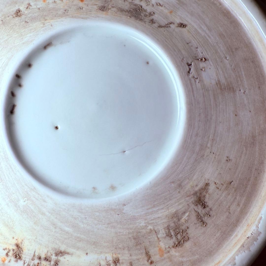 幕末～明治期　豪商所蔵品　赤絵丸紋大丼　二点揃い　コウモリ文　名品　古美術