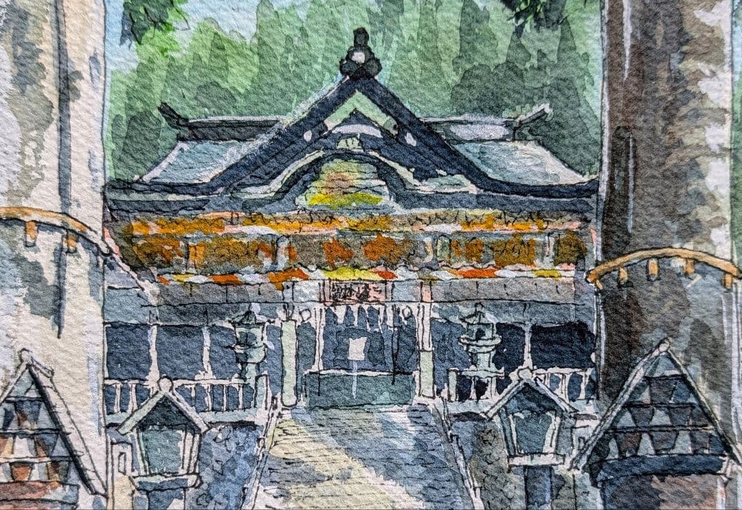 ちーぽさま仕様 水彩画 風景画 原画《パワースポット 三峯神社》