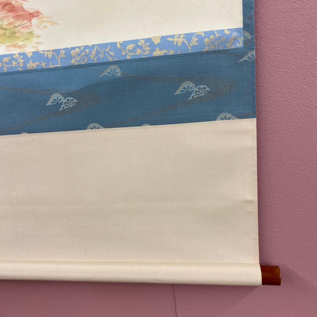 美品 掛け軸 大徳寺塔頭龍源院 細合喝堂作 紅葉画賛「秋景清」共箱 禅語 茶掛