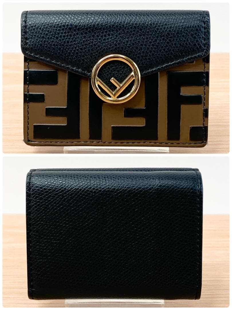 フェンディ コンパクト財布 三つ折り財布 エフイズ ロゴ バイカラー ブラック