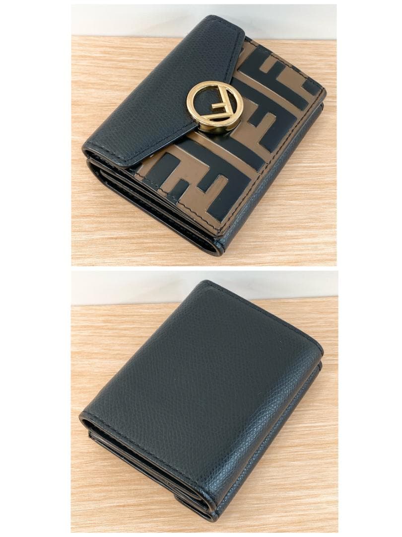 フェンディ コンパクト財布 三つ折り財布 エフイズ ロゴ バイカラー ブラック