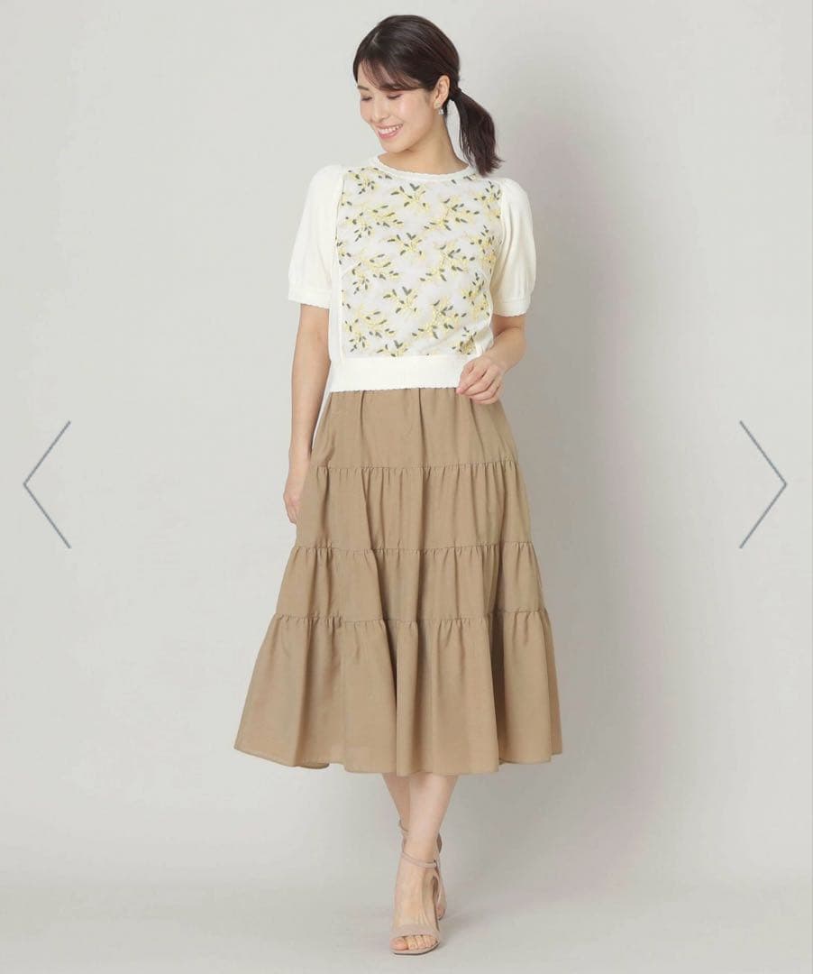 美品 TO BE CHIC ブライトクロス ティアードスカート ベージュ