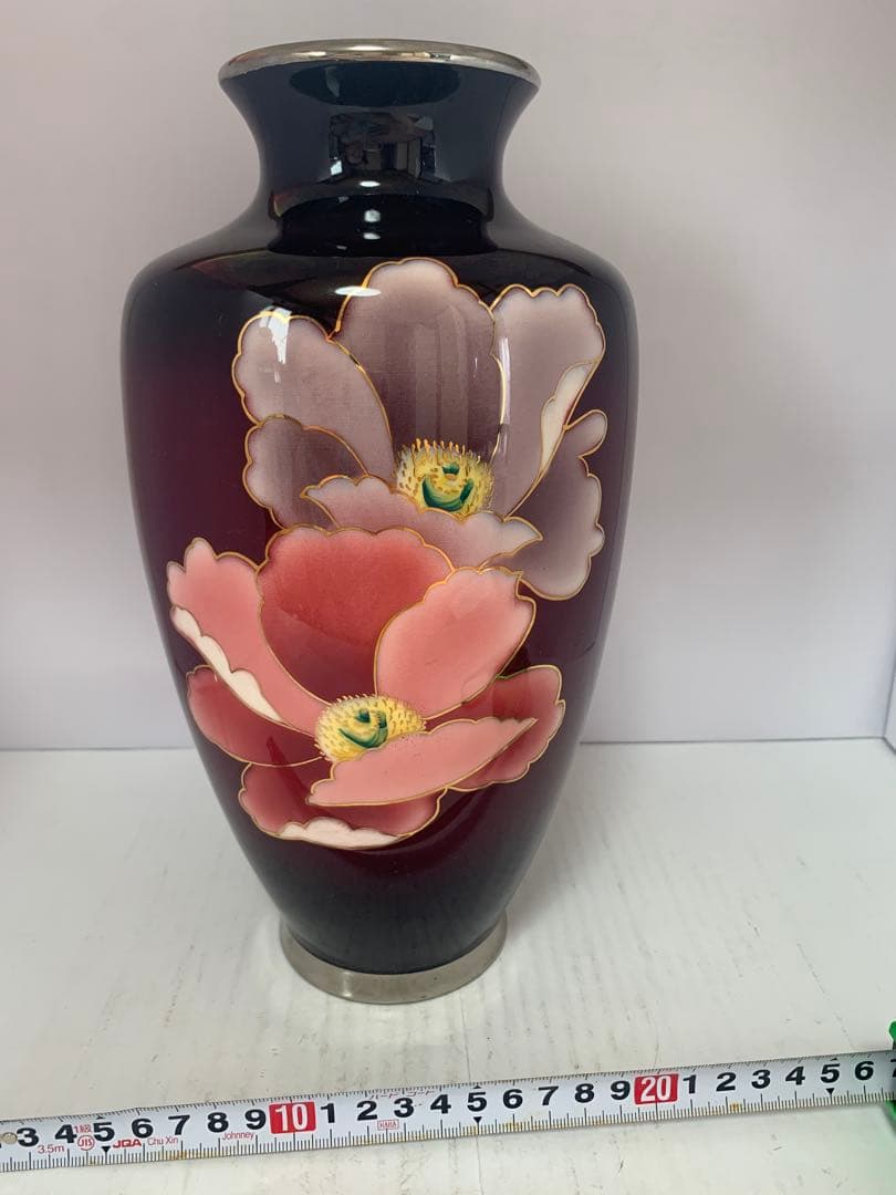 七宝焼　花瓶28cm　富士陶器　送料込み