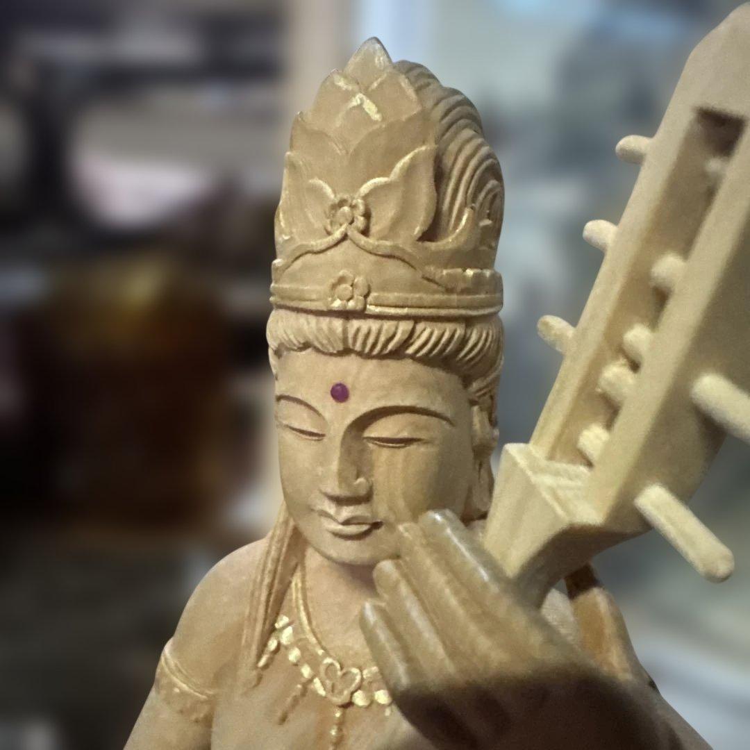 金運招来　木曽檜材　細密手彫り　裸弁財天様　ご利益　縁起物