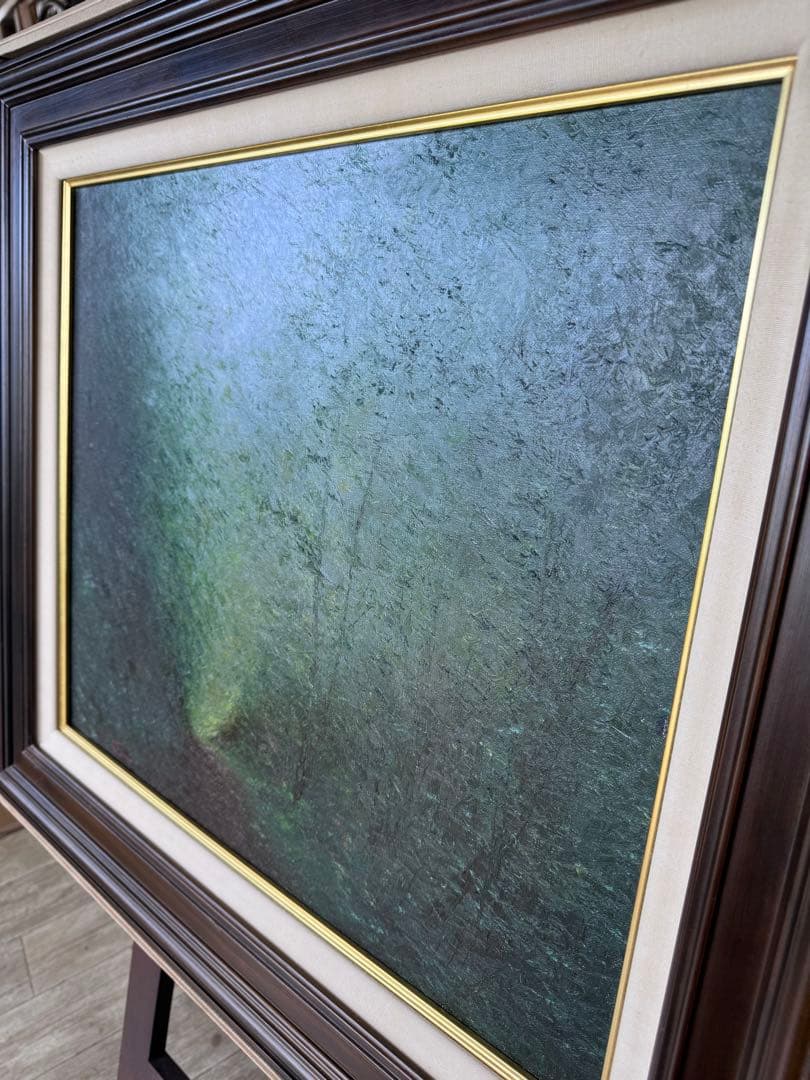 板垣文雄 油彩画 NO.1953 1988年制作　山形県古寺への経にて黒檀額付き