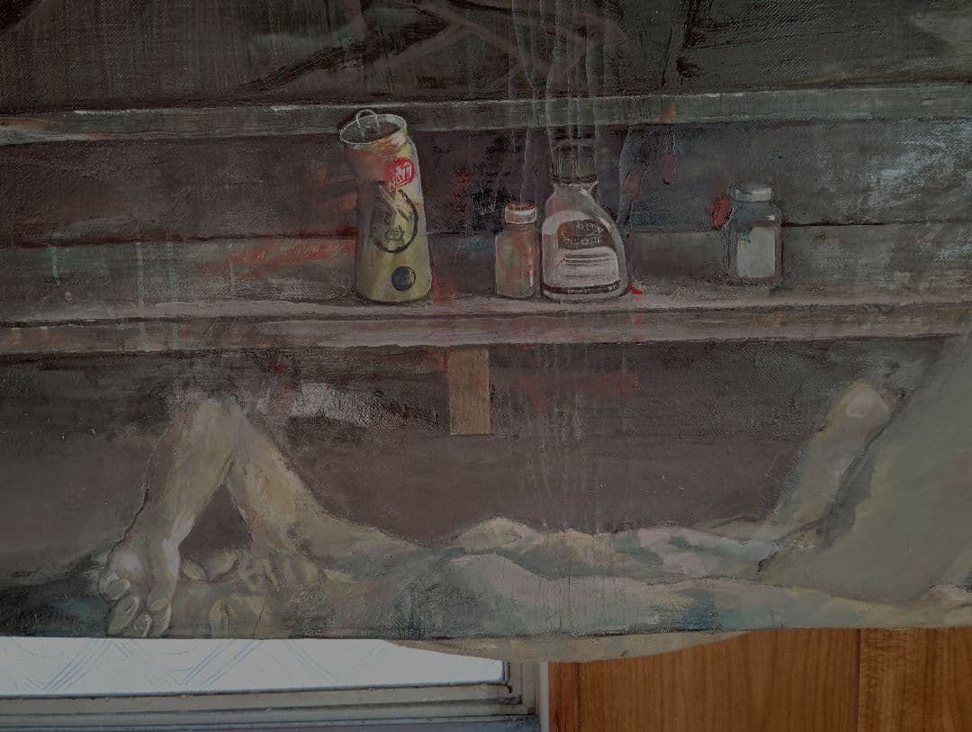 薔薇と酒の日々■ドラマティックな油彩画 大きなキャンバスW1900mm