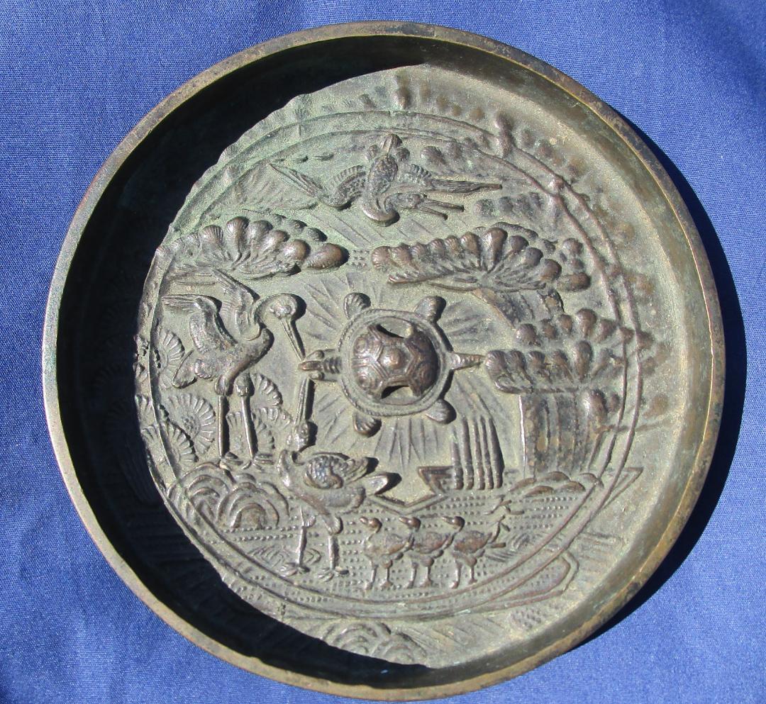 古鏡　円鏡　天下一　蓬莱さんの図柄　室町後期から江戸初期　時代の鏡　1枚