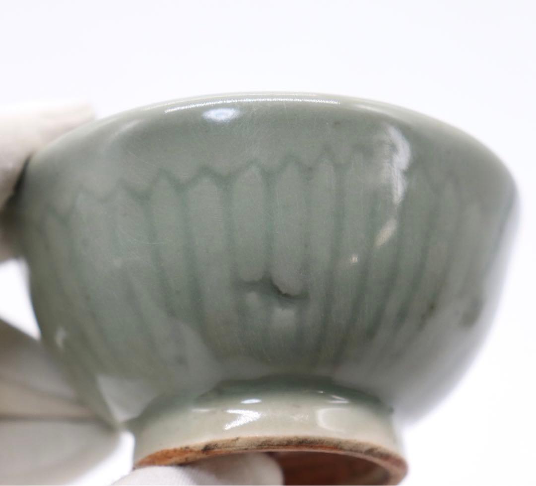 中国　明時代　青磁寿字紋小杯　龍泉青磁　木箱入　送料込み0529