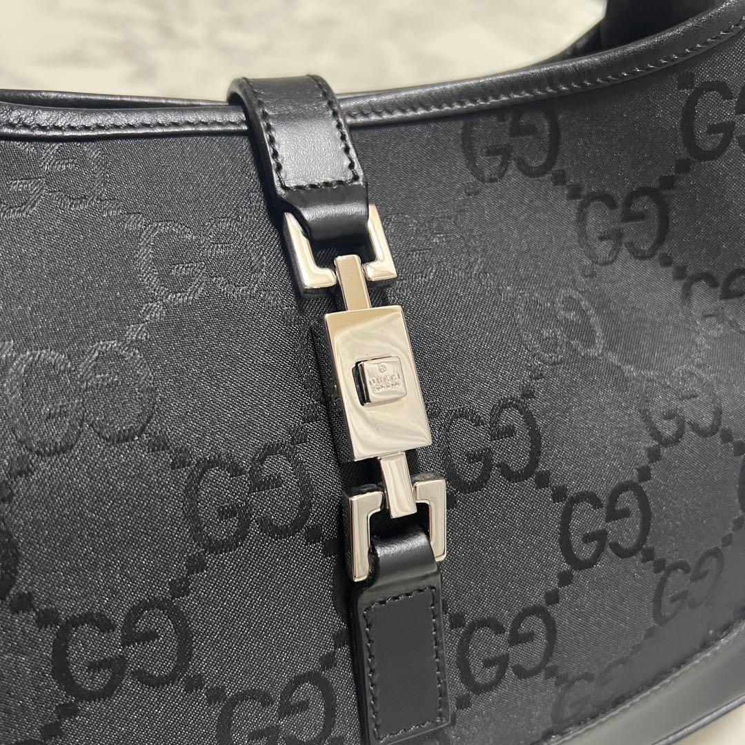 極美品✨グッチ ジャッキー ワンショルダーバッグ GGナイロン ブラック レザー