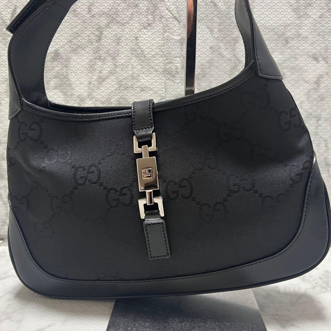 極美品✨グッチ ジャッキー ワンショルダーバッグ GGナイロン ブラック レザー