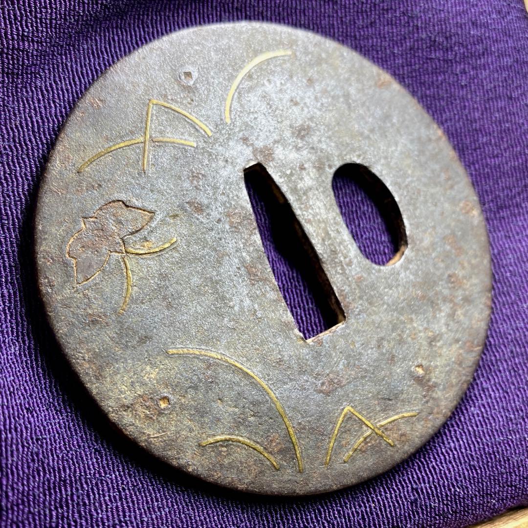 江戸期　金象嵌刀鍔　共箱　89g 東Y7-0311☆2F