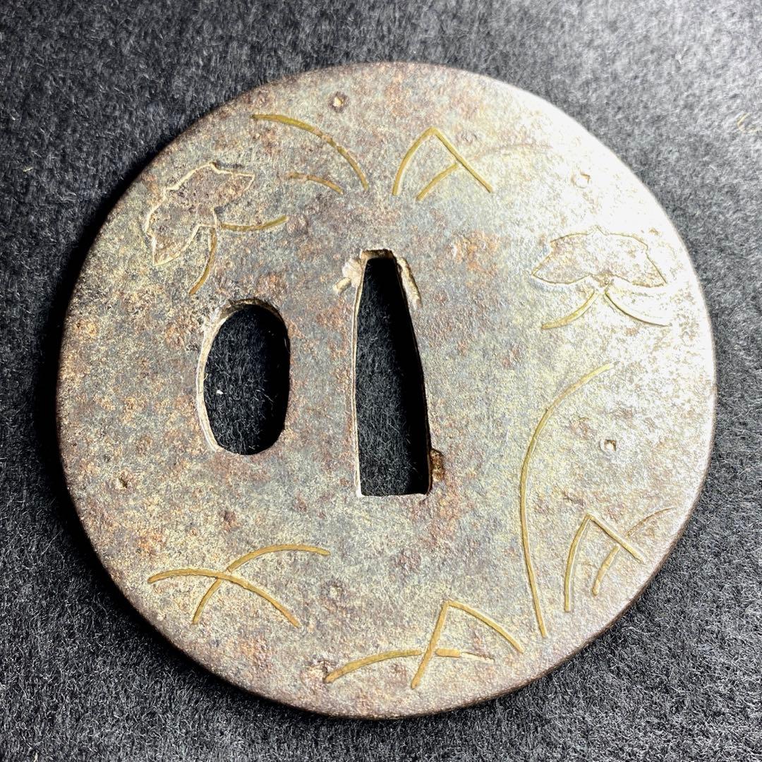 江戸期　金象嵌刀鍔　共箱　89g 東Y7-0311☆2F