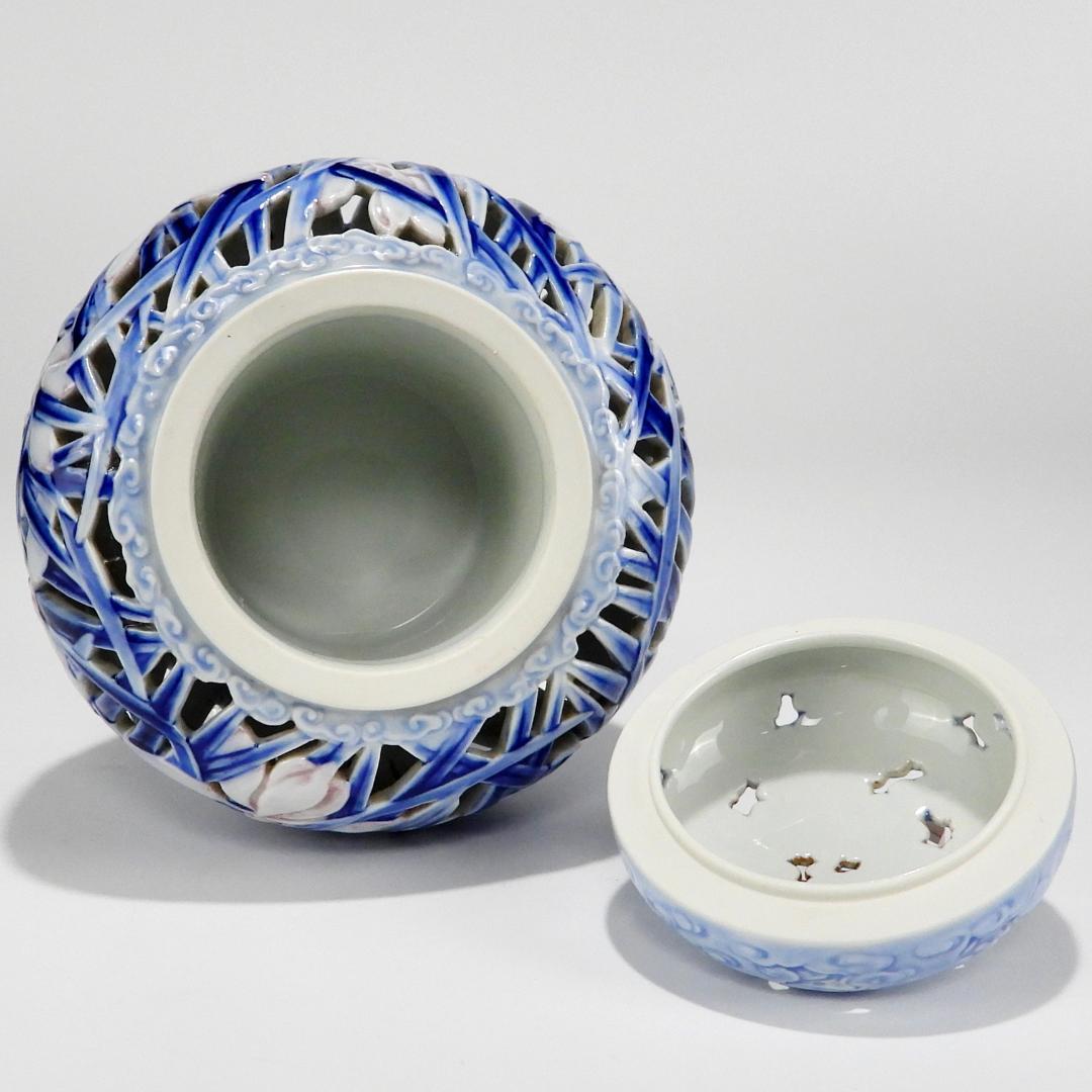 深川製　蘭彫刻 香炉 共箱