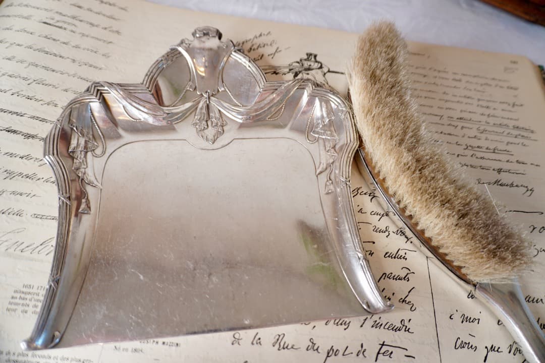 フランス アンティーク シルバープレート ダストパン ブラシ セット