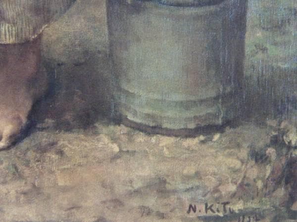 鬼頭　鍋三郎、手をかざす女、希少な画集より、新品高級額装付、版上サイン入り