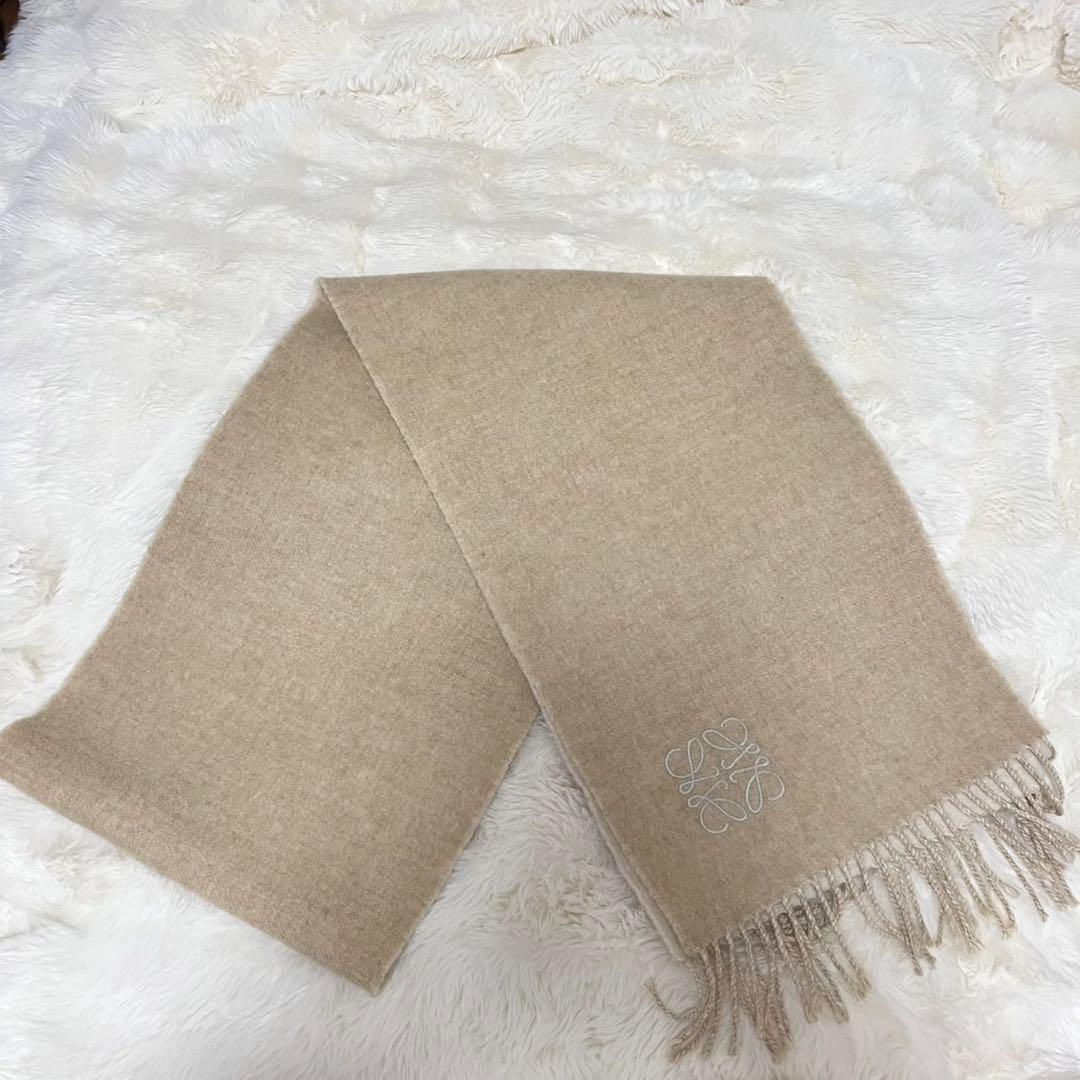 ロエベ　ベージュ ウールカシミア　バイカラー　マフラー