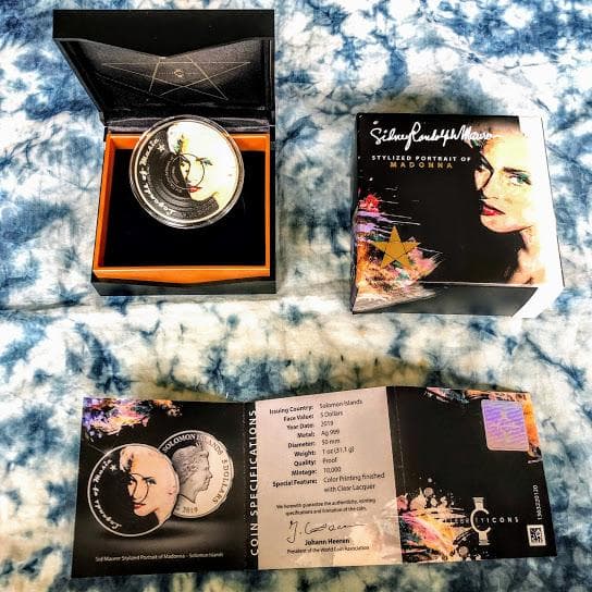 【新品】2019 ソロモン諸島 マドンナ カラー銀貨 専用ケース 保証書付