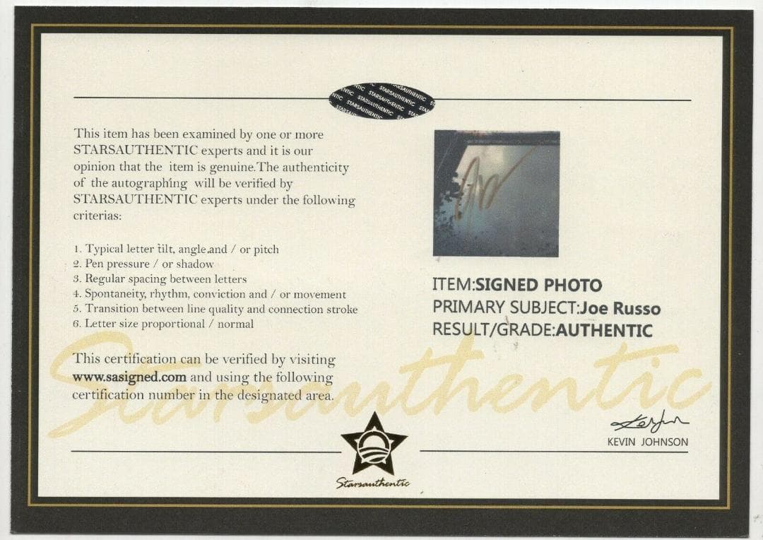直筆サイン入り写真 ジョー・ルッソ アベンジャーズ/エンドゲーム SA鑑定済