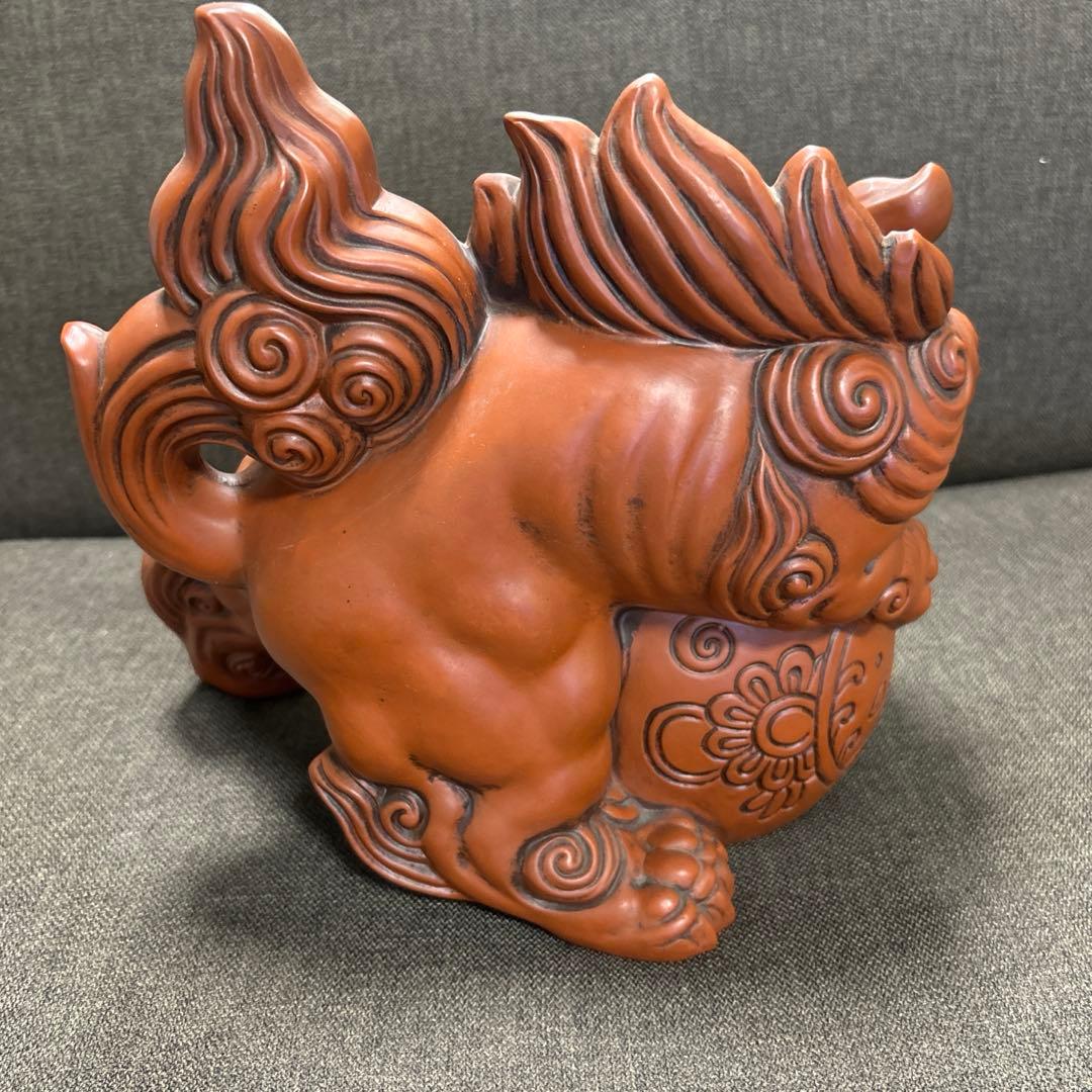 【玉乗り獅子】＊狛犬 陶器 縁起物 唐獅子 床の間飾り 骨董 美術品 伝統工芸