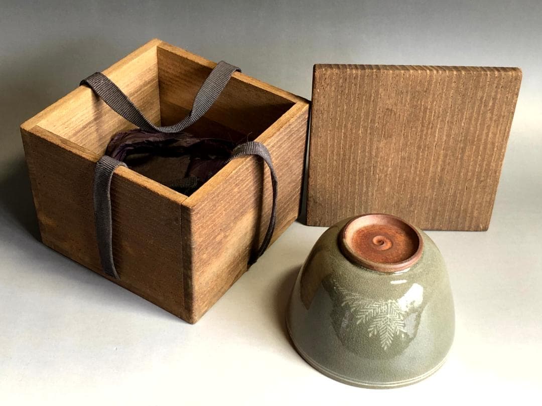 碗■高田焼若松象嵌入数茶碗 抹茶碗 お茶道具 古美術 時代物 骨董品■