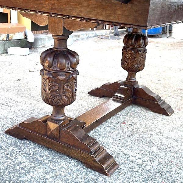 イギリスアンティーク　ドローリーフテーブル　ブルボーズレッグ　伸縮ダイニング