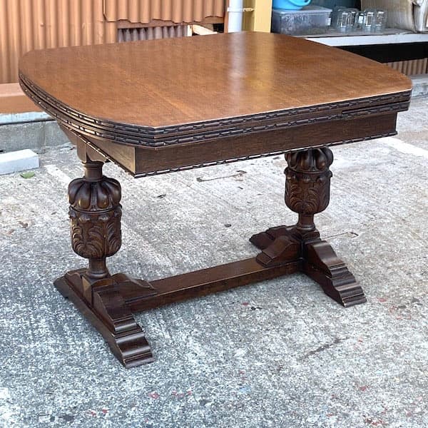 イギリスアンティーク　ドローリーフテーブル　ブルボーズレッグ　伸縮ダイニング