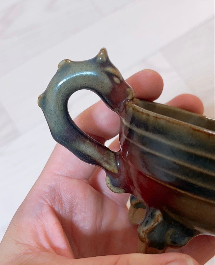 老窯磁器・宋鈞窯龍柄流杯 中国磁器 陶芸 磁器　骨董品