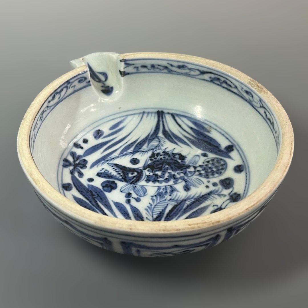 唐物 青花藻魚紋片口水洗 元時代 景徳鎮 染付 中国美術 古玩 SH25