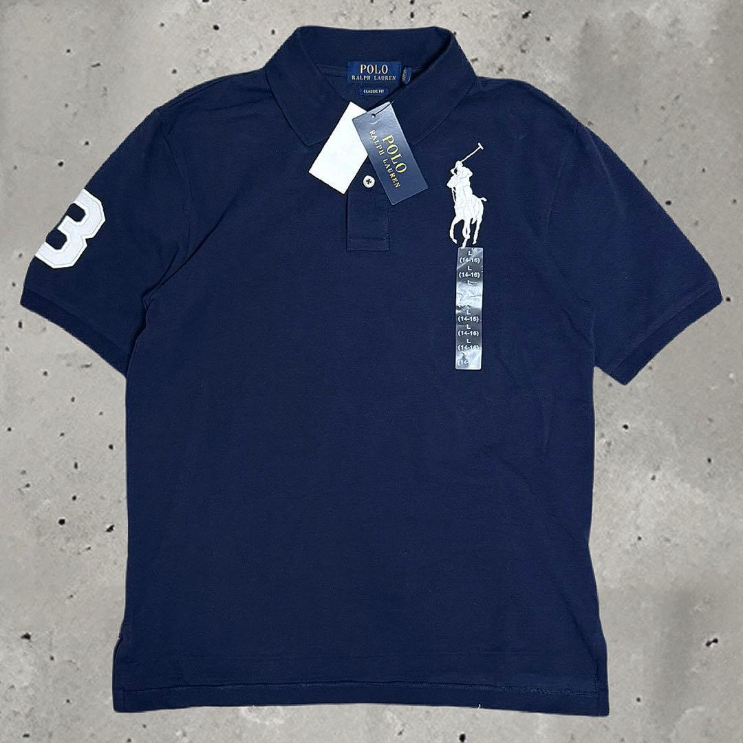 新品 現行 ポロラルフローレン ポロシャツ ビッグポニー 刺繍 ネイビー L