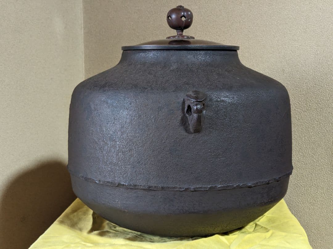 ♦茶釜 浪速の釜師 橋本辰敏作 鷺地紋 阿弥陀釜 共箱 茶道具 金属工芸 骨董品