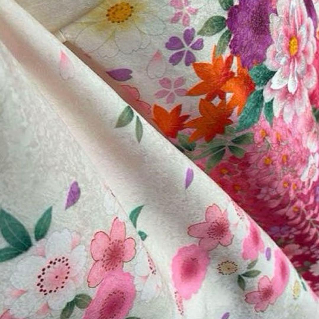 【トールサイズ】京都きもの友禅 振袖 白地 舞花文 ラメ刺繍 ②